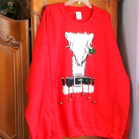 GILDAN, Santa's sweatshirt. RED WITH JUNGLE BELLS, size 3X. Very good used cond. - Picture 1 of 7